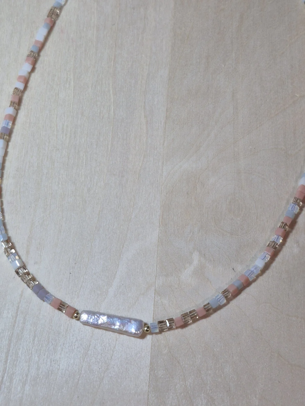 🧡💛NEW🧡💛 PRETTY!! Chopstick Freshwater Pearl Nat. Stone Mini Cube Necklace